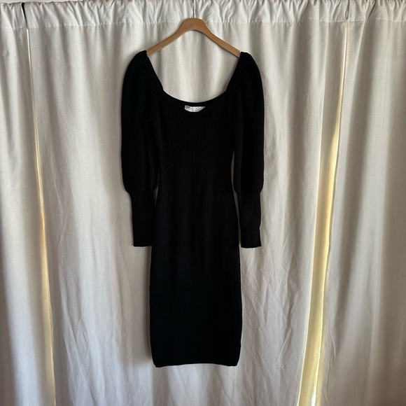 Excellent Condition, ASTR Black Ribbed Sweater Dress Puff Shoulders, Size M - Picture 5 of 13